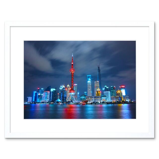 "Artery8 Wall Art Print Yang Shanghai City China Skyline Framed in White - Size: W7"" x H9""" - image 1