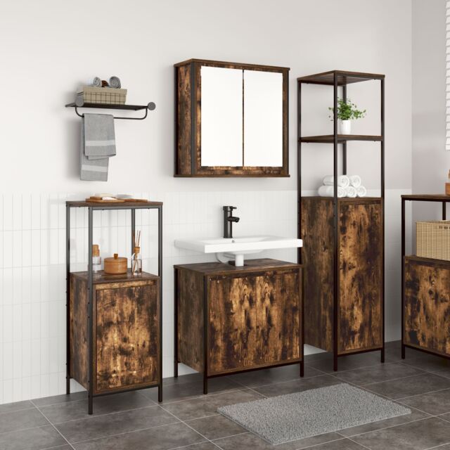 Berkfield Home 3-Piece Bathroom Furniture Set in Smoked Oak - Engineered Wood in Brown - image 1
