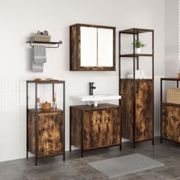 Berkfield Home 3-Piece Bathroom Furniture Set in Smoked Oak - Engineered Wood in Brown - thumbnail 1