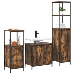 Berkfield Home 3-Piece Bathroom Furniture Set in Smoked Oak - Engineered Wood in Brown - thumbnail 3