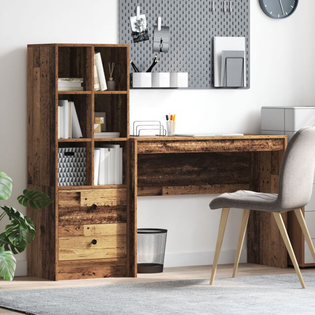 Berkfield Home Desk with Storage Old Wood Engineered Wood in Brown - image 1