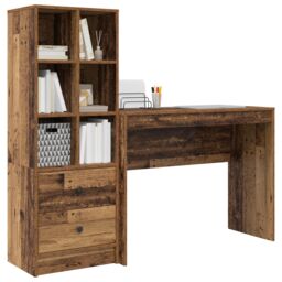 Berkfield Home Desk with Storage Old Wood Engineered Wood in Brown - thumbnail 3