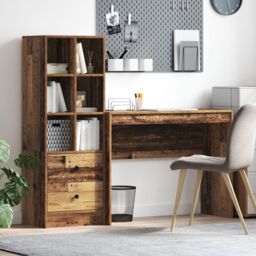 Berkfield Home Desk with Storage Old Wood Engineered Wood in Brown - thumbnail 1
