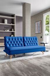 Living and Home 2-Seater Sofa Convertible Upholstered Sofa Bed in Blue - thumbnail 1