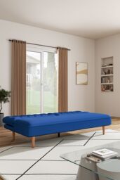 Living and Home 2-Seater Sofa Convertible Upholstered Sofa Bed in Blue - thumbnail 2