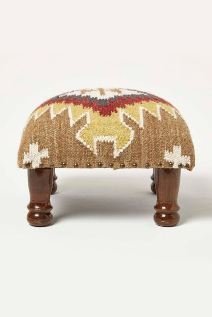 Homescapes Handwoven Kilim Footstool 40 x 40 cm in Brown - image 1