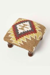Homescapes Handwoven Kilim Footstool 40 x 40 cm in Brown - thumbnail 5