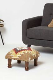 Homescapes Handwoven Kilim Footstool 40 x 40 cm in Brown - thumbnail 2