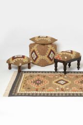 Homescapes Handwoven Kilim Footstool 40 x 40 cm in Brown - thumbnail 6