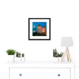 Artery8 Ryshkov Khotyn Fortress Ukraine Full Moon Photo 8X8 Inch Square Wooden Framed Wall Art Print Picture with Mount in Black - thumbnail 2