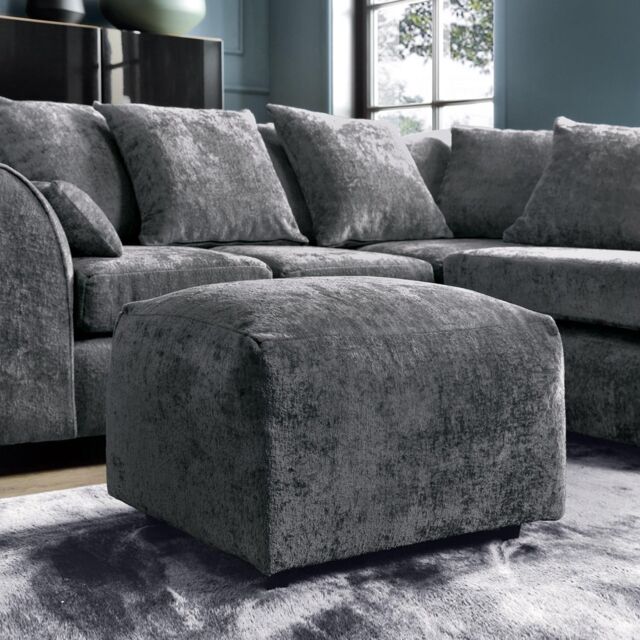 Abakus Direct Harriet Crushed Chenille Footstool in Dark Grey - image 1