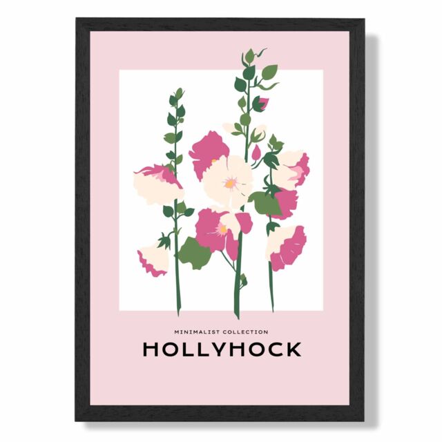 ARTZE Pink Hollyhock Flower Market Boho Framed Print SIZE: A3 with Black Frame - Size: A4 - image 1
