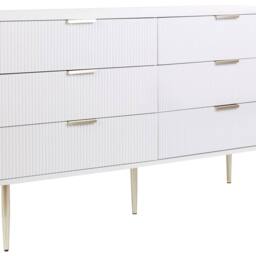 Wyld and Coco Nordic 6-Drawer Chest - White Painted MDF Metal Legs Fluted Fronts - thumbnail 2