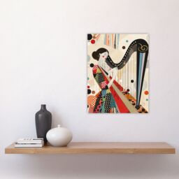 "Artery8 Harpist Playing Harp Music Colourful Geometric Wall Art Print - Size: W24"" x H32""" - thumbnail 4