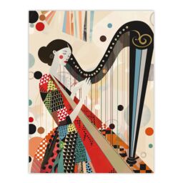 "Artery8 Harpist Playing Harp Music Colourful Geometric Wall Art Print - Size: W24"" x H32""" - thumbnail 1