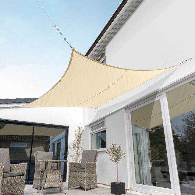 Primrose 3.6m Square Waterproof Sand Garden Patio Sun Shade Sail Canopy 98% UV Block with Free Fixing Kit in Light Sand - image 1
