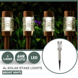 Marco Paul 4 pack of Silver Stainless Solar Stake Lights 42cm - thumbnail 4