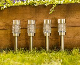 Marco Paul 4 pack of Silver Stainless Solar Stake Lights 42cm - thumbnail 2