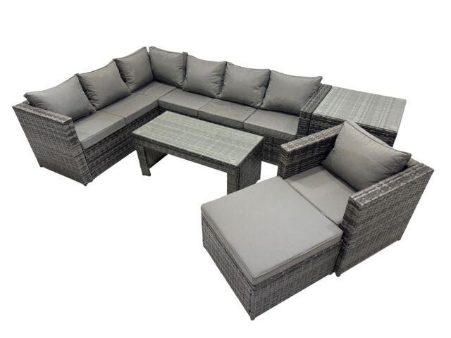 Fimous 6 Pieces Garden Furniture Corner Sofa Set & Big Footstool Side Table in Dark Grey - image 1