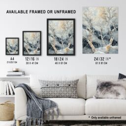 Artery8 Marble Winter Forest Snow Trees Art Framed Art Print in White - Size: A4 - thumbnail 3