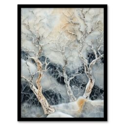 Artery8 Marble Winter Forest Snow Trees Art Framed Art Print in White - Size: A4 - thumbnail 1