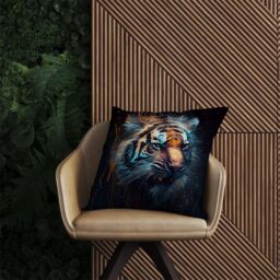 Warren Reed - Designer Tiger Face Splashart Dark Background Outdoor Cushion in Brown - Size: 60 cm x 60 cm - thumbnail 2