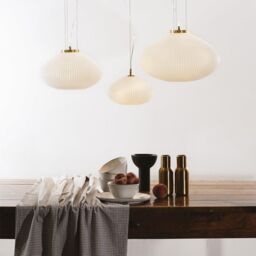 Netlighting Plisse Globe Dome Pendant Ceiling Light Brass 45cm in Yellow - thumbnail 2