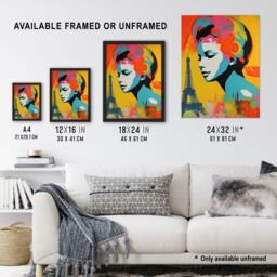 Artery8 Wall Art Print I Left My Heart In Paris Vibrant Painting Retro Woman Portrait With Eiffel Tower Cityscape Art Framed - Size: A4 - thumbnail 3