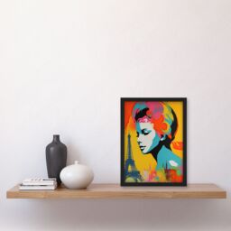 Artery8 Wall Art Print I Left My Heart In Paris Vibrant Painting Retro Woman Portrait With Eiffel Tower Cityscape Art Framed - Size: A4 - thumbnail 4