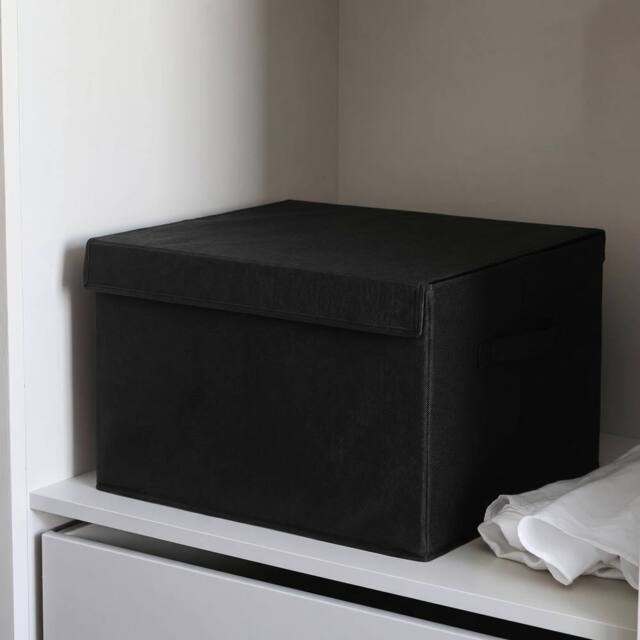 OHS Plain Foldable Fabric Storage Box Toy Organiser with Lid in Black - Size: Large - image 1