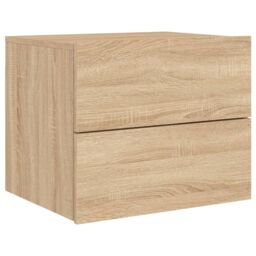 Berkfield Home Wall-mounted Bedside Cabinets with LED Lights 2 pcs Sonoma Oak in Brown - thumbnail 6