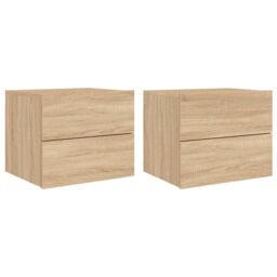 Berkfield Home Wall-mounted Bedside Cabinets with LED Lights 2 pcs Sonoma Oak in Brown - thumbnail 2