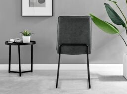 FurnitureboxUK Set of 2 Modern Chic Deep Padded Soft & Durable Stitched Fabric & Black Powder Coated Metal Leg Dining Chairs in Dark Grey - thumbnail 6
