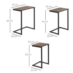HOMCOM C-Shaped Nesting Tables Set of 3 with Steel Frame, Rustic Brown - Size: 3 Pack - thumbnail 3