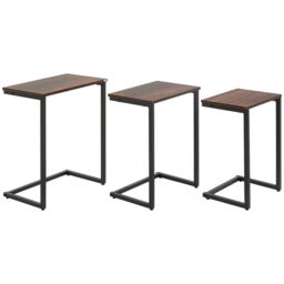 HOMCOM C-Shaped Nesting Tables Set of 3 with Steel Frame, Rustic Brown - Size: 3 Pack - thumbnail 2