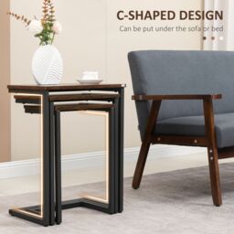 HOMCOM C-Shaped Nesting Tables Set of 3 with Steel Frame, Rustic Brown - Size: 3 Pack - thumbnail 5