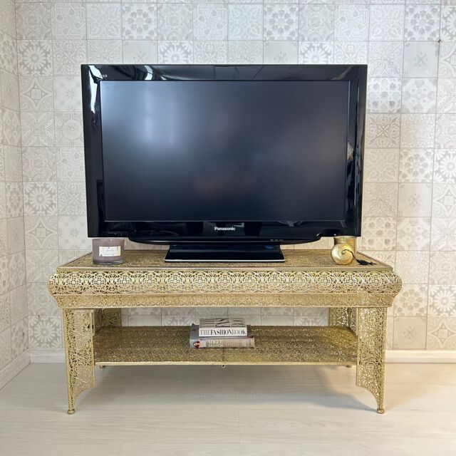 Downton Interiors Light Gold Embossed Metal Coffee Table / TV Stand - Agadir Range - Size: Large - image 1