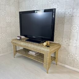 Downton Interiors Light Gold Embossed Metal Coffee Table / TV Stand - Agadir Range - Size: Large - thumbnail 2