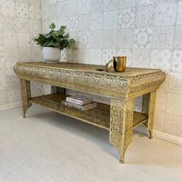 Downton Interiors Light Gold Embossed Metal Coffee Table / TV Stand - Agadir Range - Size: Large - thumbnail 3