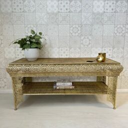 Downton Interiors Light Gold Embossed Metal Coffee Table / TV Stand - Agadir Range - Size: Large - thumbnail 4