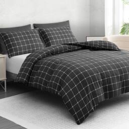Pamposh Double Brushed Microfibre Check Duvet Cover Set Reversible in Charcoal - thumbnail 3