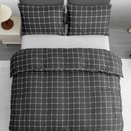 Pamposh Double Brushed Microfibre Check Duvet Cover Set Reversible in Charcoal - thumbnail 4