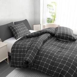 Pamposh Double Brushed Microfibre Check Duvet Cover Set Reversible in Charcoal - thumbnail 6