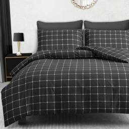 Pamposh Double Brushed Microfibre Check Duvet Cover Set Reversible in Charcoal - thumbnail 2