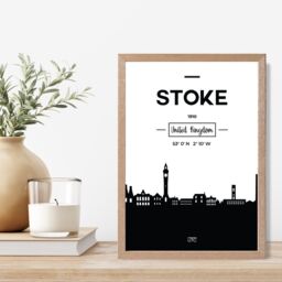 ARTZE Stoke Black & White City Skyline Framed Print SIZE: A3 with Oak Frame - Size: A4 - thumbnail 2