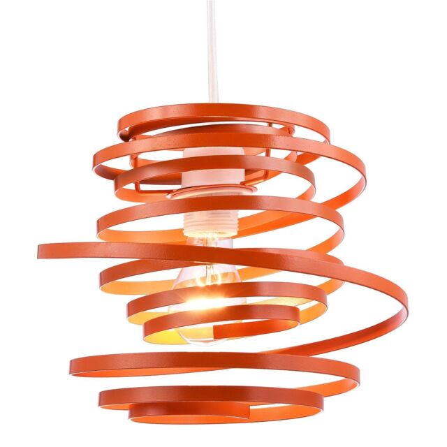 Happy Homewares Gloss Metal Double Ribbon Spiral Swirl Ceiling Light Pendant in Orange - image 1