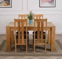 Thats Furniture Kuba 150 x 85 cm Chunky Medium Oak Dining Table & 4 Princeton Chairs in Brown - thumbnail 2