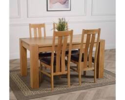 Thats Furniture Kuba 150 x 85 cm Chunky Medium Oak Dining Table & 4 Princeton Chairs in Brown - thumbnail 3