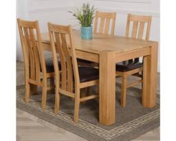 Thats Furniture Kuba 150 x 85 cm Chunky Medium Oak Dining Table & 4 Princeton Chairs in Brown