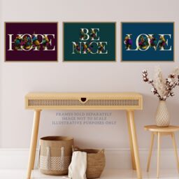 Artery8 Wall Art Print Pack of 3 A4 Be Nice Hope & Love Ocean Purple Blue Floral Blooms Typography Living Room s Set - thumbnail 2